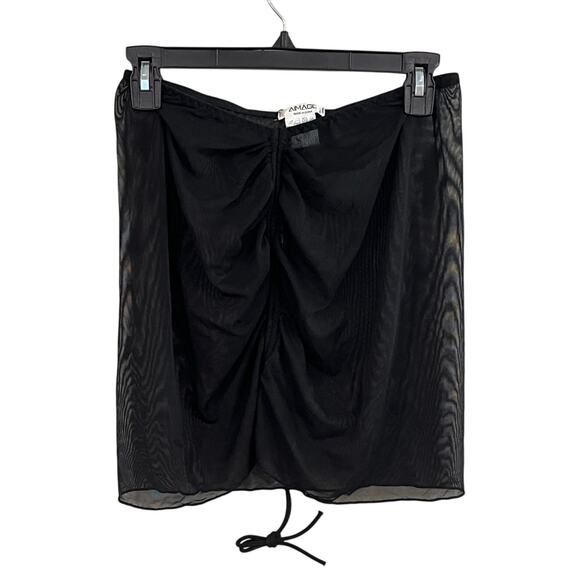 Aimage Dresses & Skirts - NWT Black Sheer Mesh Ruched Mini Skirt Size Medium Y2K Bodycon Gothic Clubwear